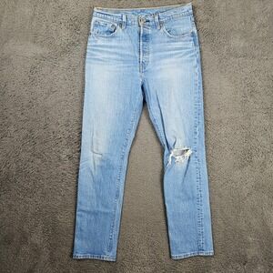 Levis 501 Original Womens 29x30 Light Wash Blue Distressed Straight Leg Jeans